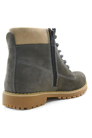 Rakerplus Neson Hakiki Deri Rahat Gri Fermuarlı Unisex Çocuk Bot