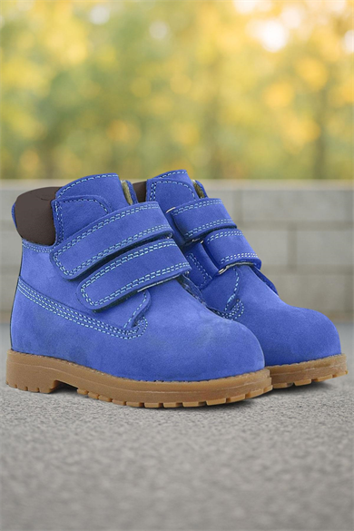 Rakerplus Neson Hakiki Deri Saks Mavi Kürklü Cırtlı Bebek Bot