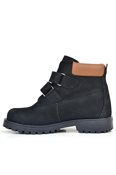 Rakerplus Neson Hakiki Deri Siyah Nubuk Cırtlı Erkek Çocuk Bot