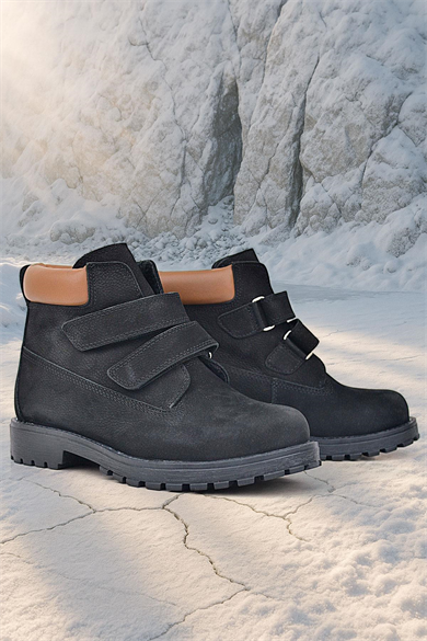 Rakerplus Neson Hakiki Deri Siyah Nubuk Cırtlı Erkek Çocuk Bot