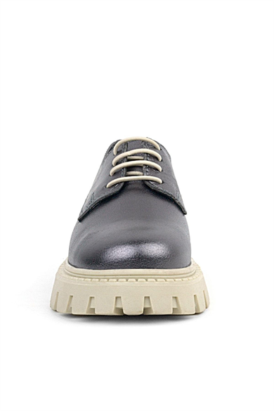 Rakerplus Platin Hakiki Deri Bağcıklı Kız Çocuk Oxford Okul Ayakkabı