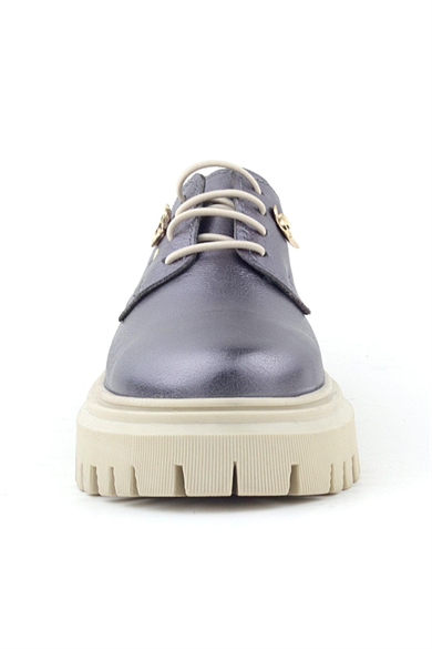 Rakerplus Platin Hakiki Deri Çiçek Detaylı Bağcıklı Oxford Günlük Ayakkabı