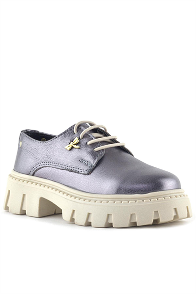 Rakerplus Platin Hakiki Deri Toka Detaylı Bağcıklı Kız Çocuk Günlük Ayakkabı