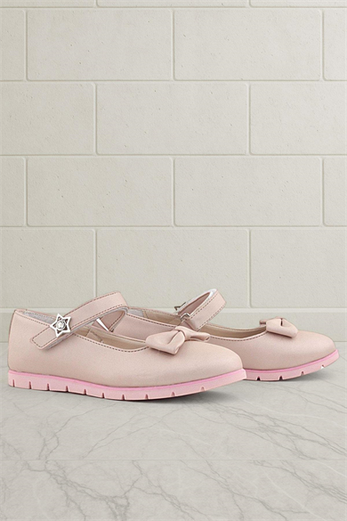 Rakerplus Pudra Fiyonklu Cırtlı Yıldızlı Kız Çocuk Babet