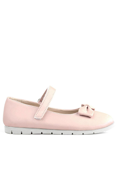 Rakerplus Pudra Pembe Fiyonklu Cırtlı Kız Çocuk Babet Ayakkabı