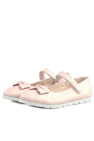 Rakerplus Pudra Pembe Fiyonklu Cırtlı Kız Çocuk Babet Ayakkabı