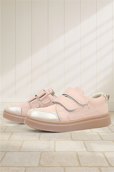 Rakerplus Pudra Simli Hakiki Deri Cırtlı Kız Çocuk Sneaker Ayakkabı