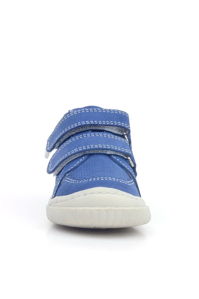 Rakerplus Raya Hakiki Deri Mavi Beyaz Cırtlı Bebek Bot