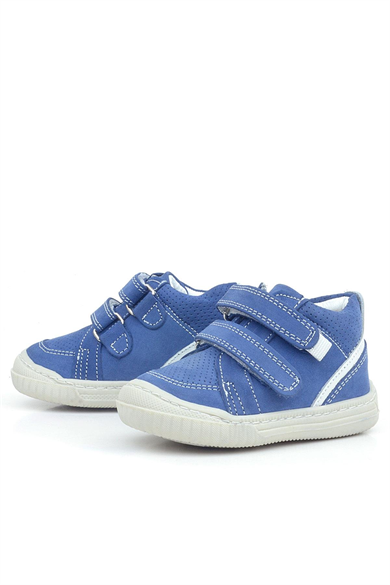 Rakerplus Raya Hakiki Deri Mavi Beyaz Cırtlı Bebek Bot