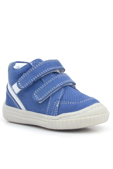 Rakerplus Raya Hakiki Deri Mavi Beyaz Cırtlı Bebek Bot