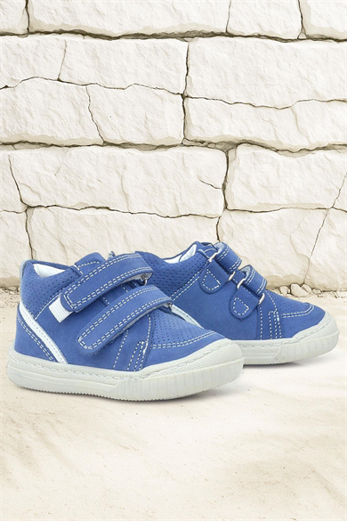 Rakerplus Raya Hakiki Deri Mavi Beyaz Cırtlı Bebek Bot