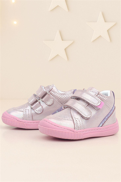 Rakerplus Raya Hakiki Deri Pembe Mor Simli Cırtlı Kız Bebek Bot