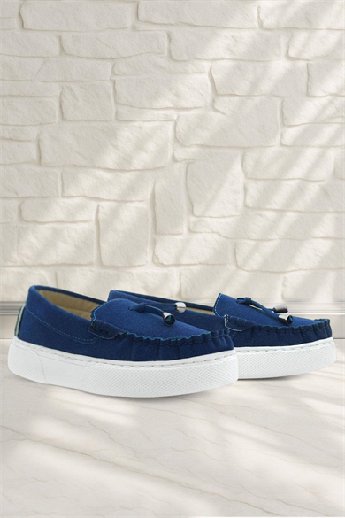 Rakerplus Saks Mavi Süet Ekstra Hafif Çocuk Makosen Ayakkabı