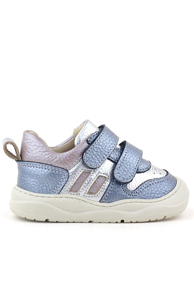 Rakerplus Schaggy Hakiki Deri Metalik Mavi Gümüş Bebek Spor Ayakkabı