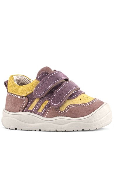 Rakerplus Schaggy Hakiki Deri Mürdüm Sarı Cırtlı Bebek Spor Ayakkabı