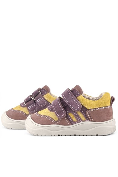 Rakerplus Schaggy Hakiki Deri Mürdüm Sarı Cırtlı Bebek Spor Ayakkabı