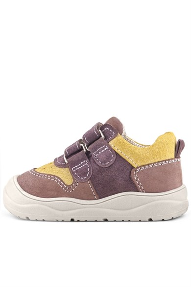 Rakerplus Schaggy Hakiki Deri Mürdüm Sarı Cırtlı Bebek Spor Ayakkabı