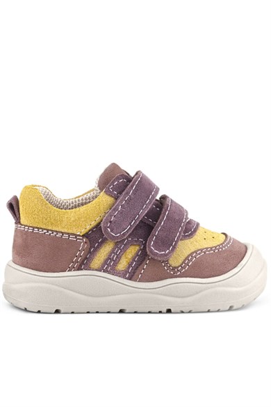 Rakerplus Schaggy Hakiki Deri Mürdüm Sarı Cırtlı Bebek Spor Ayakkabı