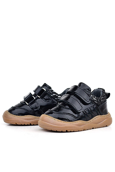 Rakerplus Schaggy Hakiki Deri Parlak Siyah Bebek Spor Ayakkabı
