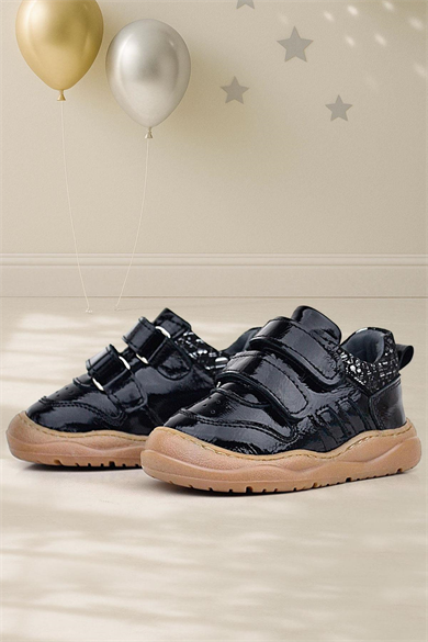 Rakerplus Schaggy Hakiki Deri Parlak Siyah Bebek Spor Ayakkabı