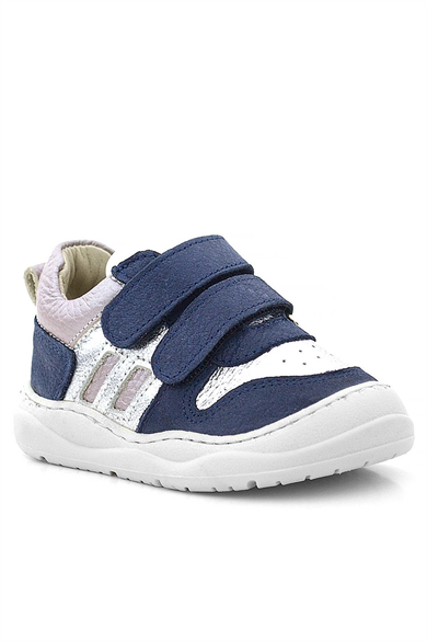 Rakerplus Schaggy Hakiki Deri Simli Lacivert Gümüş Bebek Spor Ayakkabı
