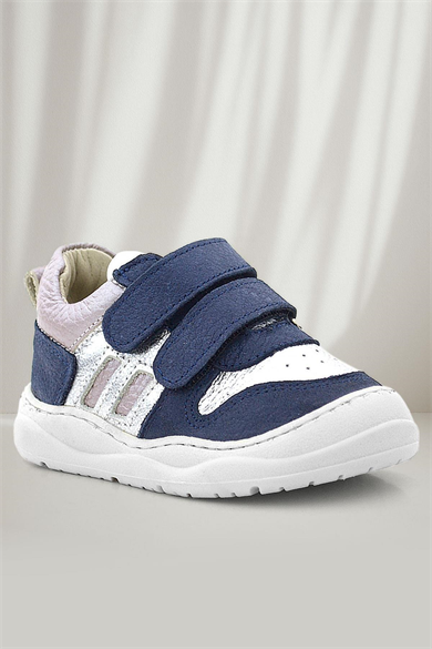 Rakerplus Schaggy Hakiki Deri Simli Lacivert Gümüş Bebek Spor Ayakkabı