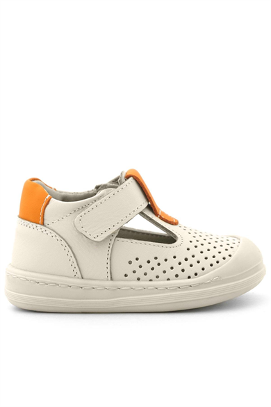 Rakerplus Shaun Hakiki Deri Bej Turuncu Cırtlı Anatomik Bebek Sandalet