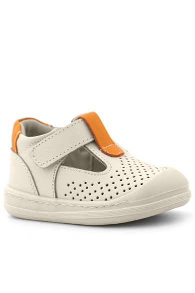 Rakerplus Shaun Hakiki Deri Bej Turuncu Cırtlı Anatomik Bebek Sandalet