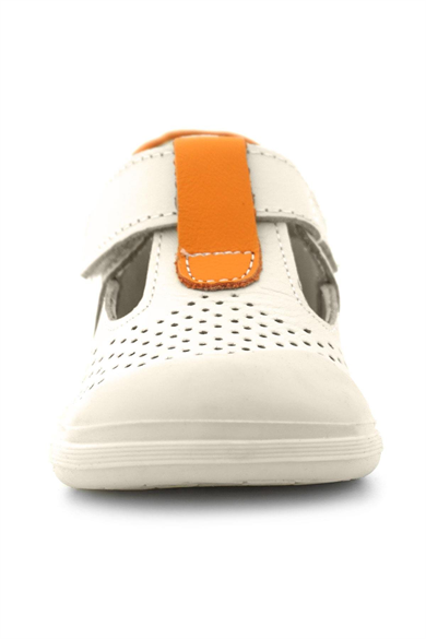 Rakerplus Shaun Hakiki Deri Bej Turuncu Cırtlı Anatomik Bebek Sandalet