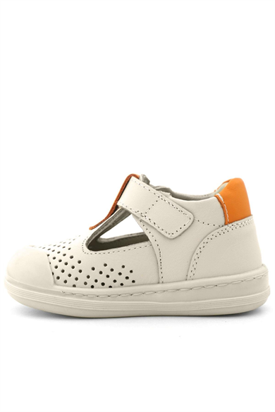 Rakerplus Shaun Hakiki Deri Bej Turuncu Cırtlı Anatomik Bebek Sandalet