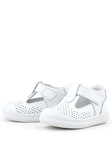 Rakerplus Shaun Hakiki Deri Beyaz Cilt Cırtlı Anatomik Bebek Sandalet