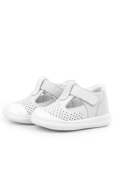 Rakerplus Shaun Hakiki Deri Beyaz Cırtlı Anatomik Bebek Sandalet