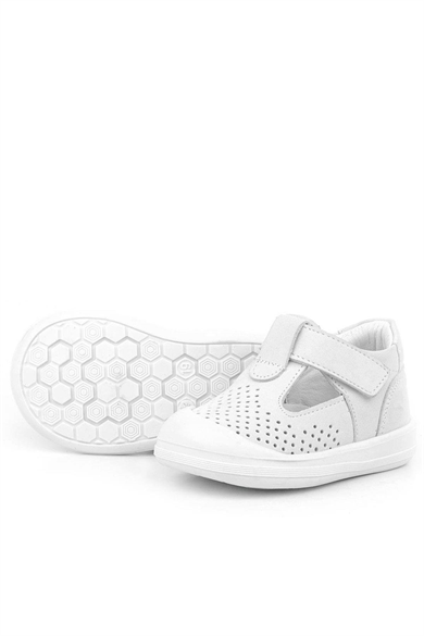 Rakerplus Shaun Hakiki Deri Beyaz Cırtlı Anatomik Bebek Sandalet