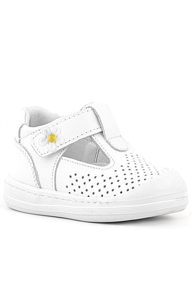 Rakerplus Shaun Hakiki Deri Beyaz Papatya Detaylı Cırtlı Anatomik Bebek Sandalet