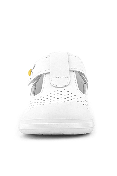 Rakerplus Shaun Hakiki Deri Beyaz Papatya Detaylı Cırtlı Anatomik Bebek Sandalet