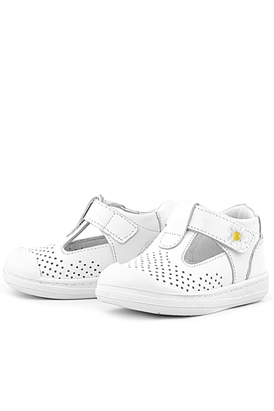 Rakerplus Shaun Hakiki Deri Beyaz Papatya Detaylı Cırtlı Anatomik Bebek Sandalet