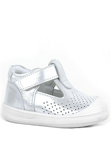 Rakerplus Shaun Hakiki Deri Beyaz Simli Cırtlı Anatomik Bebek Sandalet Ayakkabı
