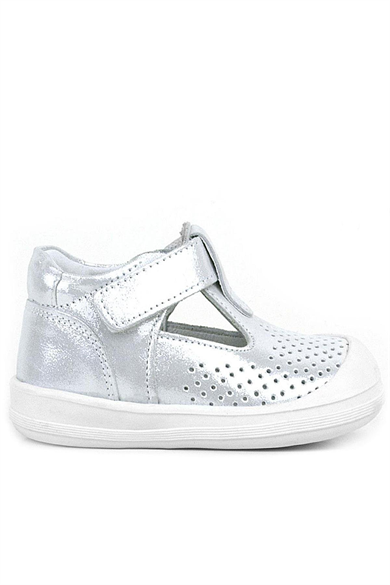 Rakerplus Shaun Hakiki Deri Beyaz Simli Cırtlı Anatomik Bebek Sandalet Ayakkabı