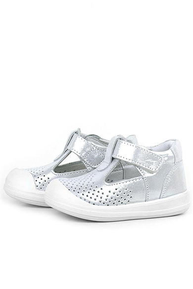 Rakerplus Shaun Hakiki Deri Beyaz Simli Cırtlı Anatomik Bebek Sandalet Ayakkabı