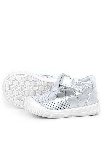 Rakerplus Shaun Hakiki Deri Beyaz Simli Cırtlı Anatomik Bebek Sandalet Ayakkabı