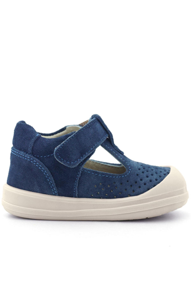 Rakerplus Shaun Hakiki Deri Lacivert Beyaz Cırtlı Anatomik Bebek Sandalet