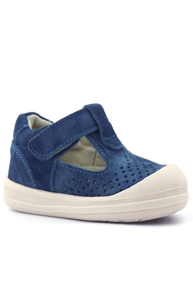 Rakerplus Shaun Hakiki Deri Lacivert Beyaz Cırtlı Anatomik Bebek Sandalet