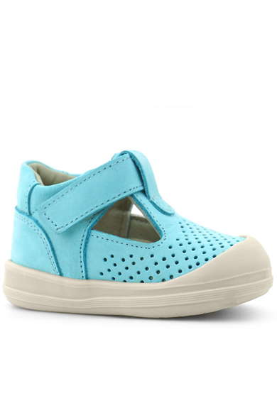 Rakerplus Shaun Hakiki Deri Mavi Beyaz Cırtlı Anatomik Bebek Sandalet