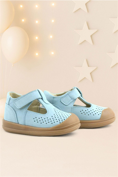 Rakerplus Shaun Hakiki Deri Mavi Cırtlı Anatomik Bebek Sandalet