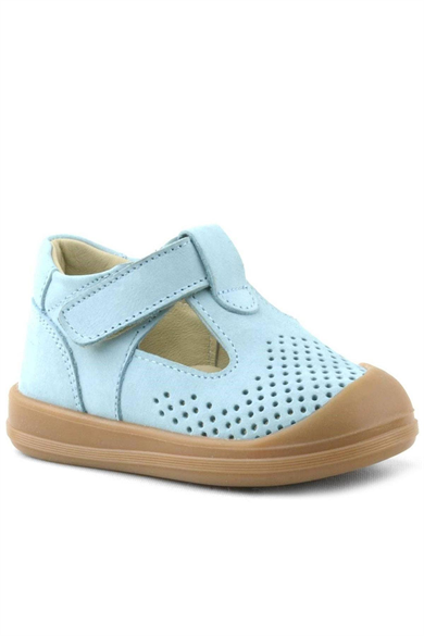 Rakerplus Shaun Hakiki Deri Mavi Cırtlı Anatomik Bebek Sandalet