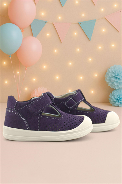 Rakerplus Shaun Hakiki Deri Mor Beyaz Cırtlı Anatomik Bebek Sandalet