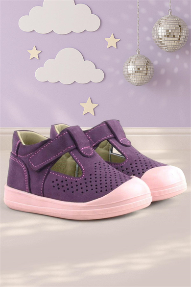 Rakerplus Shaun Hakiki Deri Mor Cırtlı Anatomik Bebek Sandalet