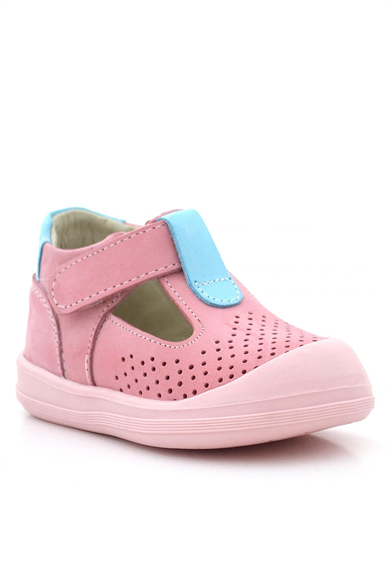 Rakerplus Shaun Hakiki Deri Pembe Mavi Cırtlı Anatomik Bebek Sandalet