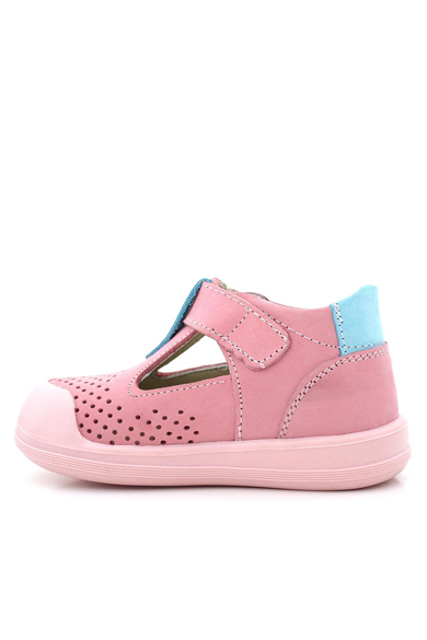 Rakerplus Shaun Hakiki Deri Pembe Mavi Cırtlı Anatomik Bebek Sandalet