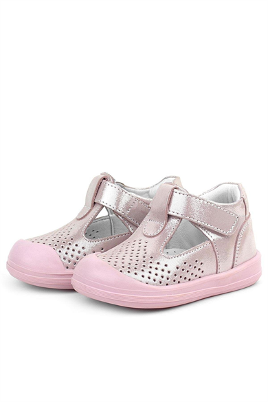 Rakerplus Shaun Hakiki Deri Pembe Simli Cırtlı Anatomik Bebek Sandalet Ayakkabı